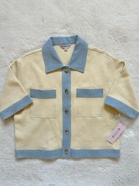 Nanette Lepore Denim Trim Short Sleeve Cardigan M